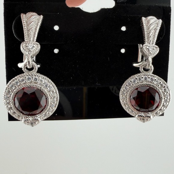 Judith Ripka Jewelry - Judith Ripka Red Garnet Drop Earrings 925 Sterling Silver Heart Halo